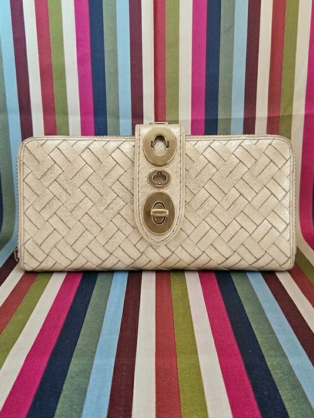 Coach Lili 65th Anniversary Legacy Woven Champagne Turnlock Wallet VERY RARE